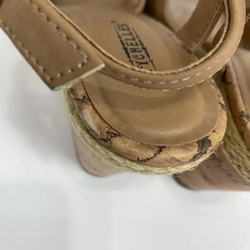 Seychelles Tan Floral Cutout Cork‎ Wedges Sandals